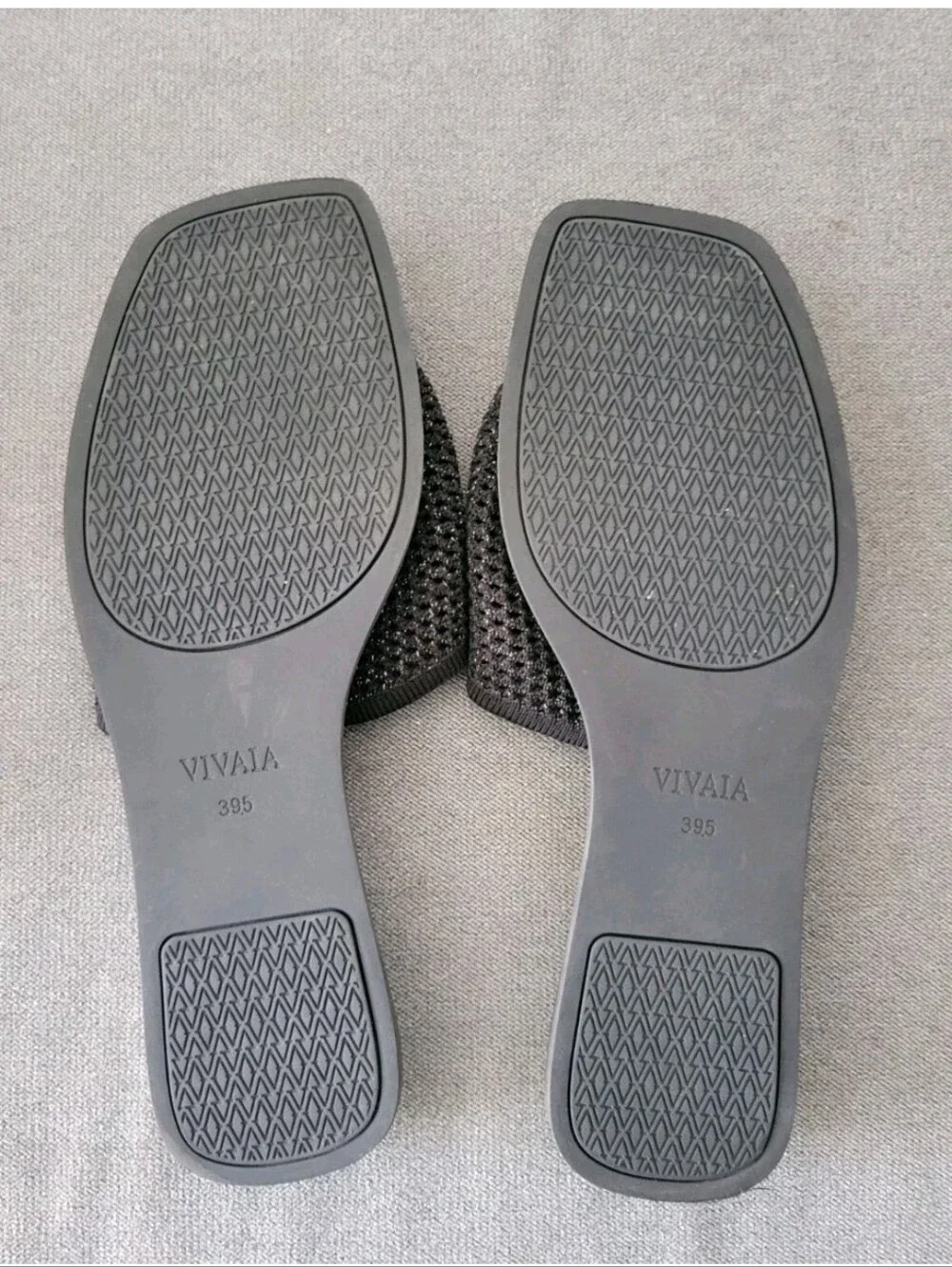 ⁠VIVAIA Square Toe Woven Mesh Slide Sandals Flats Black Knit Stretch 8.5 NEW